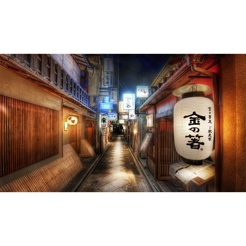 Traditional 3D Street Wall Art for Japanese Restaurant Decoration, Custom-Printed Wall Mural in Red and Brown Clearhalo 'Wall Decor' 'Wall Mural' 977982