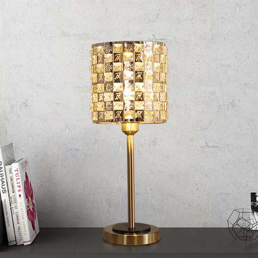Minimalist Cylindrical Night Table Lighting Inserted Crystal 1 Bulb Bedroom Nightstand Lamp in Brass Brass A Clearhalo 'Lamps' 'Table Lamps' Lighting' 978170