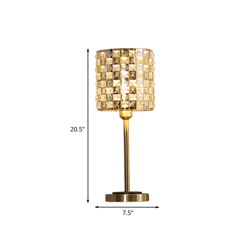Minimalist Cylindrical Night Table Lighting Inserted Crystal 1 Bulb Bedroom Nightstand Lamp in Brass Clearhalo 'Lamps' 'Table Lamps' Lighting' 978173