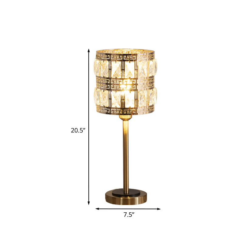 Minimalist Cylindrical Night Table Lighting Inserted Crystal 1 Bulb Bedroom Nightstand Lamp in Brass Clearhalo 'Lamps' 'Table Lamps' Lighting' 978178