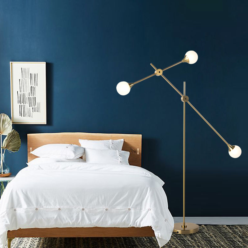 Simple Orb-Shaped Reading Floor Lamp Glass LED Bedroom Standing Light with Balance Arm in Gold Gold Clearhalo 'Floor Lamps' 'Lamps' Lighting' 978444