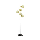 Black-Gold Tree Floor Light Simplicity 5-Bulb Metal Standing Up Lamp with Beige/Milk White Glass Shade Clearhalo 'Floor Lamps' 'Lamps' Lighting' 978458