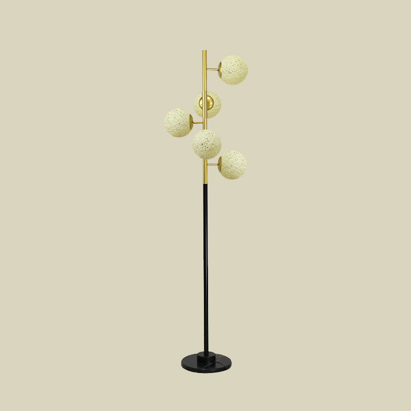 Black-Gold Tree Floor Light Simplicity 5-Bulb Metal Standing Up Lamp with Beige/Milk White Glass Shade Clearhalo 'Floor Lamps' 'Lamps' Lighting' 978459