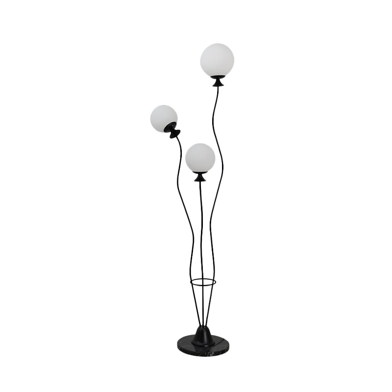 Ball Standing Light with Curved Arm Modernist Glass 3 Heads Living Room Floor Reading Lamp in Black/White Clearhalo 'Floor Lamps' 'Lamps' Lighting' 978461