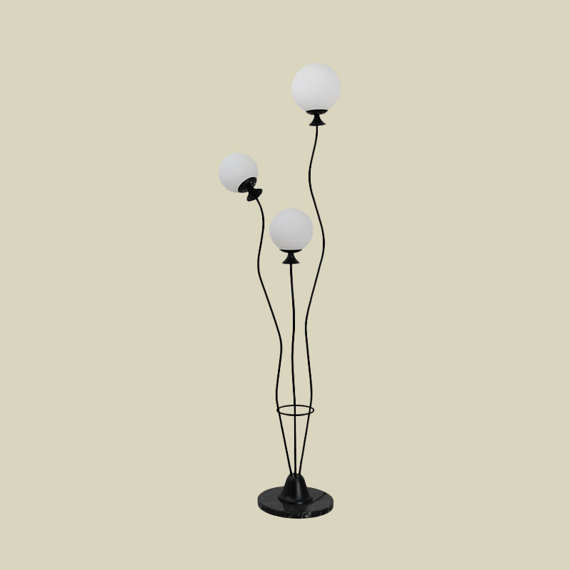 Ball Standing Light with Curved Arm Modernist Glass 3 Heads Living Room Floor Reading Lamp in Black/White Clearhalo 'Floor Lamps' 'Lamps' Lighting' 978462