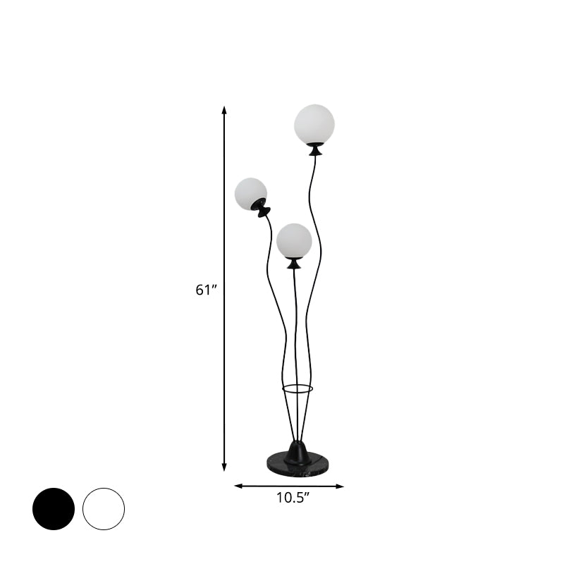 Ball Standing Light with Curved Arm Modernist Glass 3 Heads Living Room Floor Reading Lamp in Black/White Clearhalo 'Floor Lamps' 'Lamps' Lighting' 978463