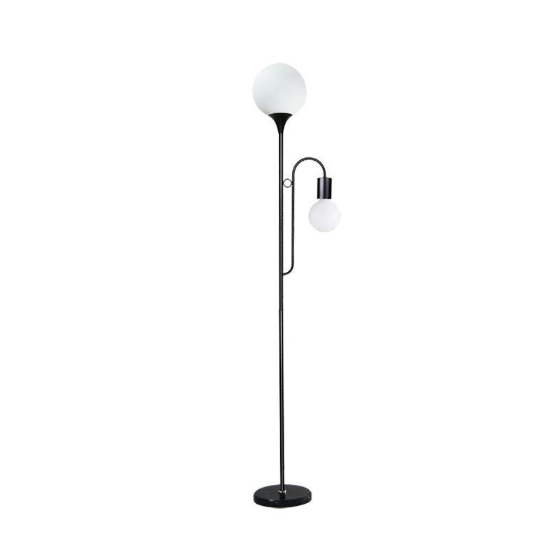 Minimalist Ball Standing Lamp Glass 2-Head Bedroom Reading Floor Light with Curved Arm in Black/White Clearhalo 'Floor Lamps' 'Lamps' Lighting' 978478