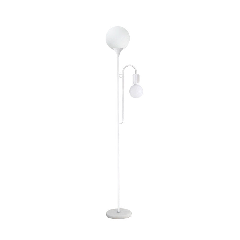 Minimalist Ball Standing Lamp Glass 2-Head Bedroom Reading Floor Light with Curved Arm in Black/White Clearhalo 'Floor Lamps' 'Lamps' Lighting' 978483