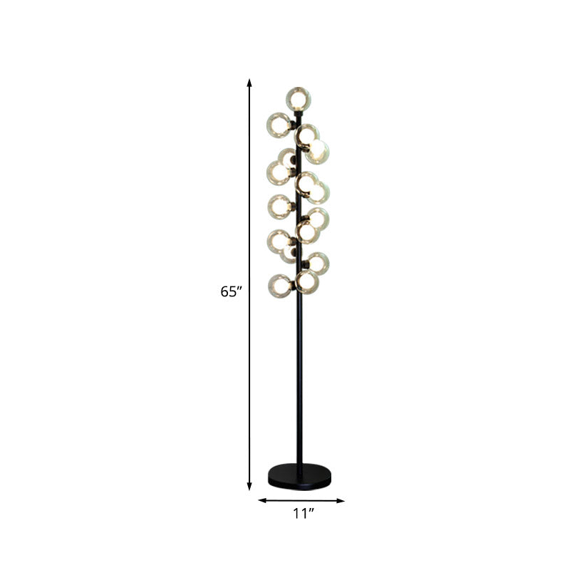 Orb Shape Reading Floor Lamp Nordic Glass LED Black Standing Light with Tree Design for Bedroom Clearhalo 'Floor Lamps' 'Lamps' Lighting' 978491