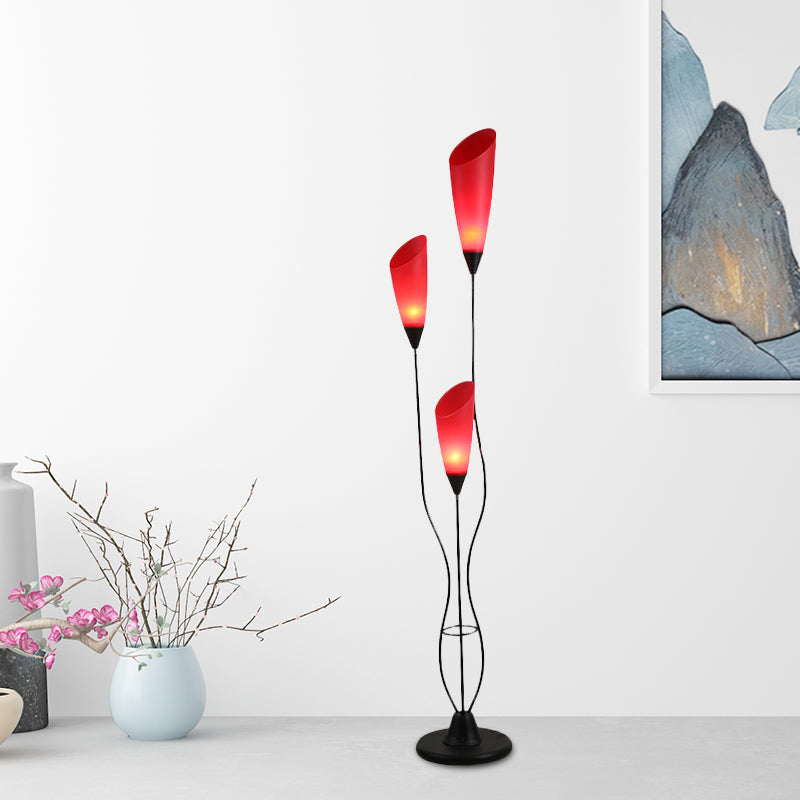 Torchiere Floor Reading Lamp Macaron Metallic 3 Heads Living Room Standing Light in Red Clearhalo 'Floor Lamps' 'Lamps' Lighting' 978509