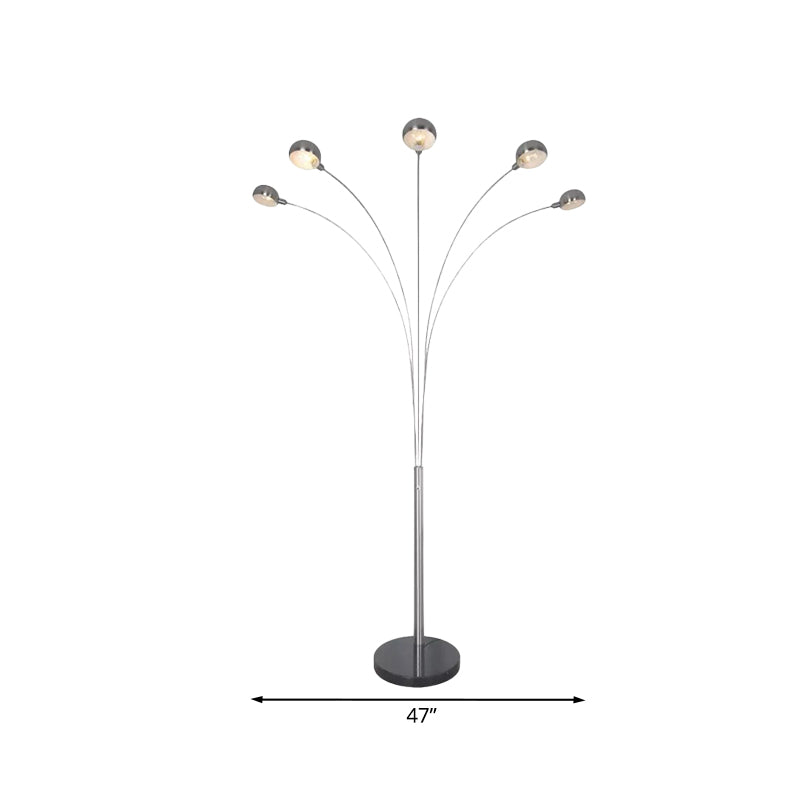 Minimal Tree Standing Lamp with Semi-Globe Shade Metallic 5-Bulb Study Room Floor Reading Light in Silver Clearhalo 'Floor Lamps' 'Lamps' Lighting' 978555