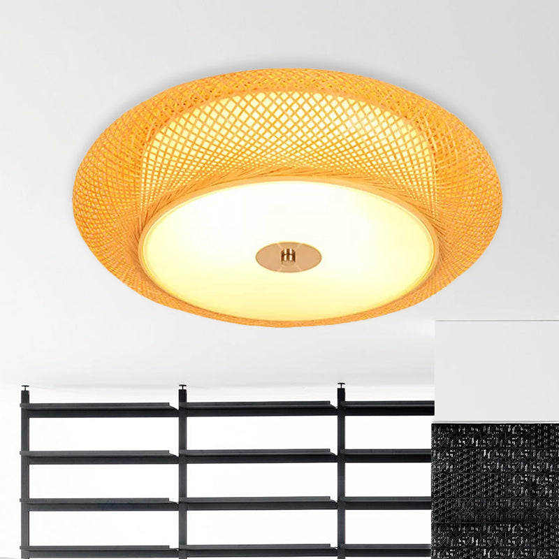 Asian Style Drum Flush Ceiling Light Bamboo LED Living Room Flushmount Light in Yellow, 16"/19.5" Width Clearhalo 'Ceiling Lights' 'Close To Ceiling Lights' 'Close to ceiling' 'Flush mount' Lighting' 978672