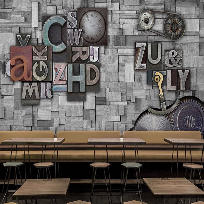 Big Photo Graffiti Wall Mural for Coffee Shop and Dress Room in Grey, Personalized Size Available Grey Clearhalo 'Wall Decor' 'Wall Mural' 978721