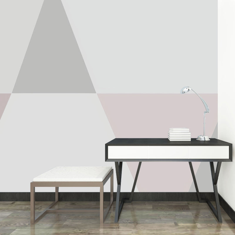 Whole Triangle Mural Wallpaper for Girl's Bedroom Geometries Wall Art in Pink and Grey, Water-Resistant Gray-Pink Clearhalo 'Wall Decor' 'Wall Mural' 978796