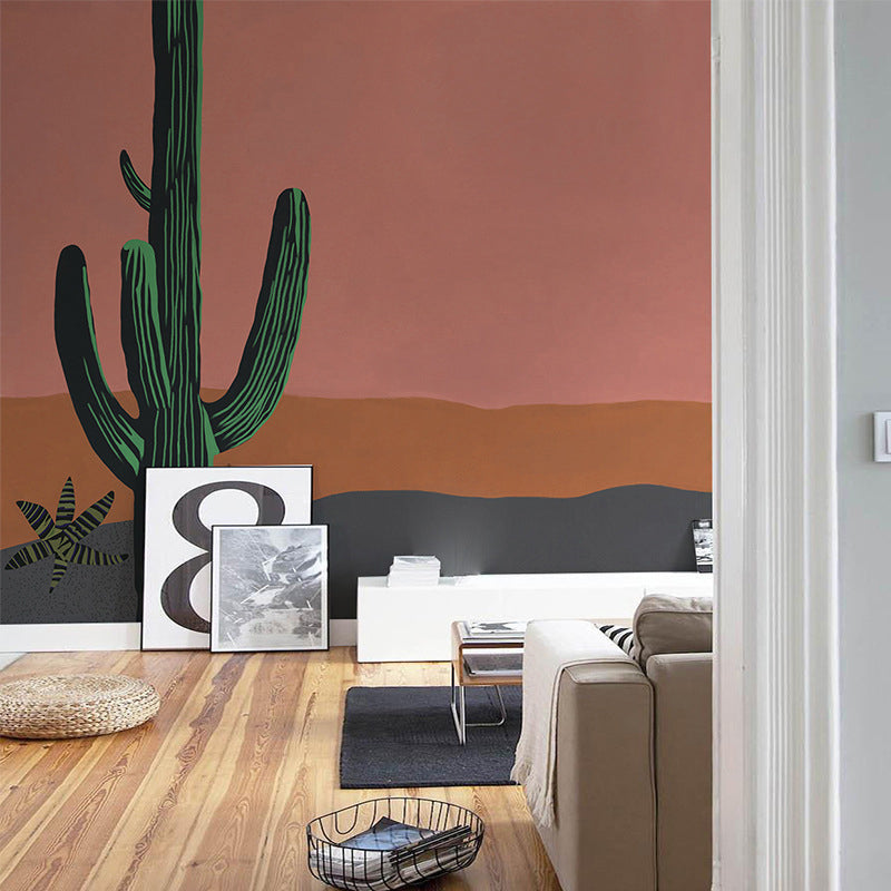 Cool Cactus and Desert Mural Wallpaper for Bedroom Decor Contemporary Wall Art, Made to Measure Pink Clearhalo 'Wall Decor' 'Wall Mural' 978816