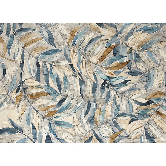 Watercolors of Leaves Mural Wallpaper for Home Decoration, Grey and Blue, Made to Measure Clearhalo 'Wall Decor' 'Wall Mural' 978824