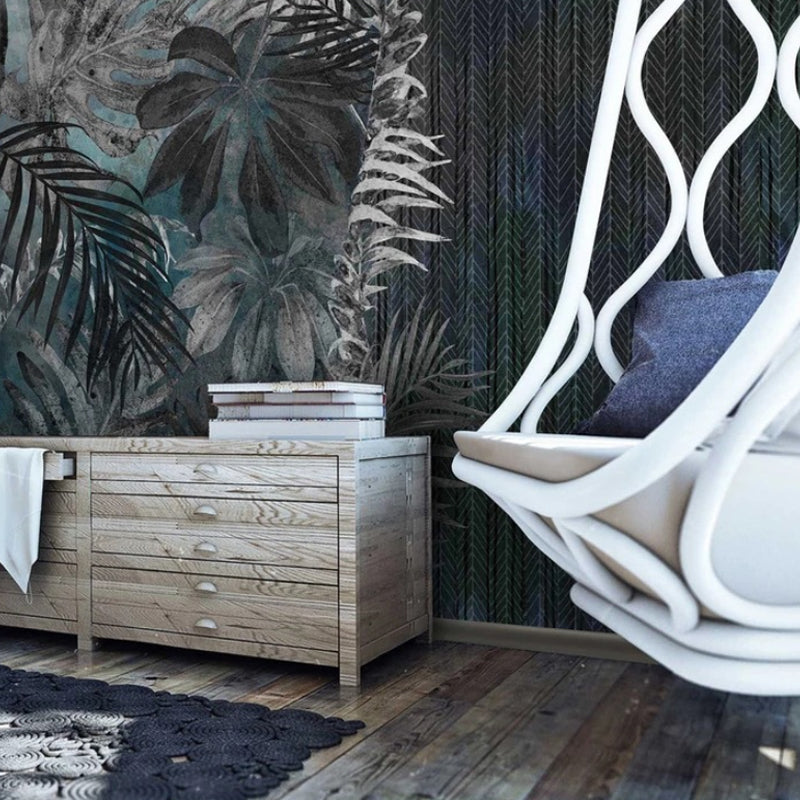 Whole Plants Wall Covering for Accent Wall Faux Wood Mural Wallpaper in Grey and Black, Stain-Resistant Clearhalo 'Wall Decor' 'Wall Mural' 978847