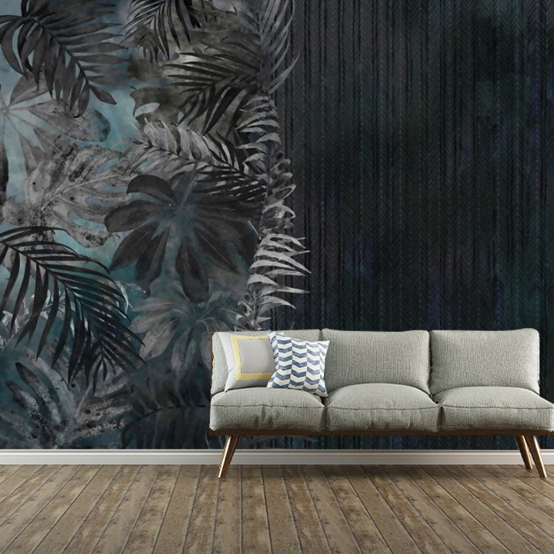 Whole Plants Wall Covering for Accent Wall Faux Wood Mural Wallpaper in Grey and Black, Stain-Resistant Clearhalo 'Wall Decor' 'Wall Mural' 978848