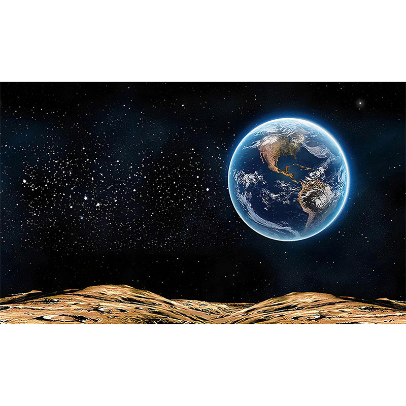 Big Planet Wall Mural Decal in Blue and Black Non-Woven Fabric Wall Covering for Home Decor, Custom-Printed Clearhalo 'Wall Decor' 'Wall Mural' 978969