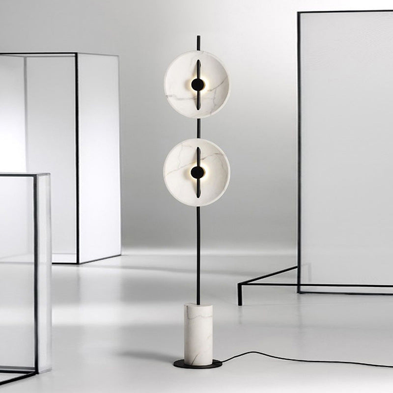 White Finish Flat Saucer Floor Lamp Modernism 2-Light Marble Standing Floor Light for Bedside White Clearhalo 'Floor Lamps' 'Lamps' Lighting' 979303