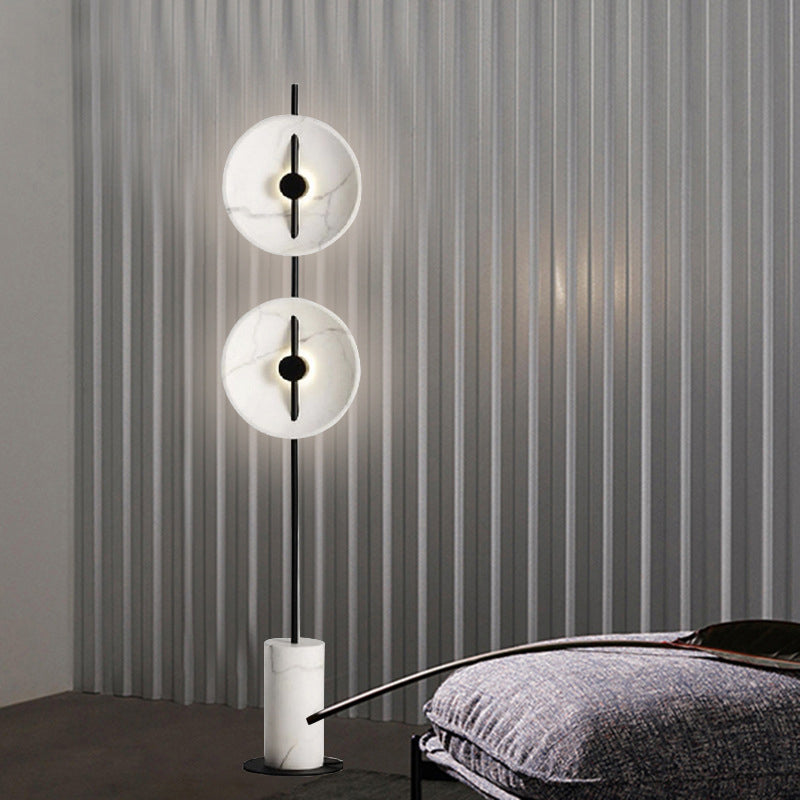 White Finish Flat Saucer Floor Lamp Modernism 2-Light Marble Standing Floor Light for Bedside Clearhalo 'Floor Lamps' 'Lamps' Lighting' 979304