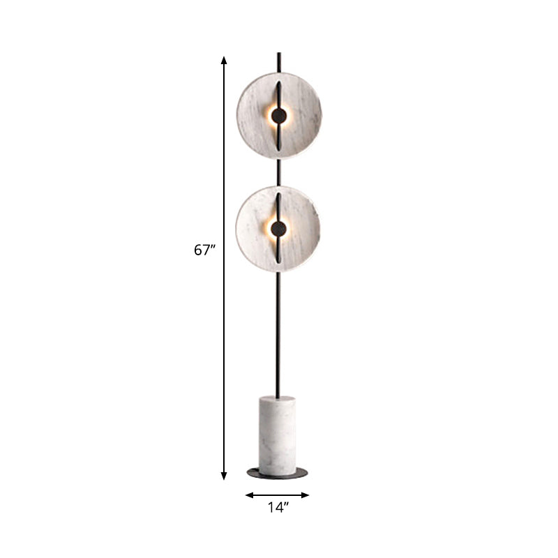 White Finish Flat Saucer Floor Lamp Modernism 2-Light Marble Standing Floor Light for Bedside Clearhalo 'Floor Lamps' 'Lamps' Lighting' 979306