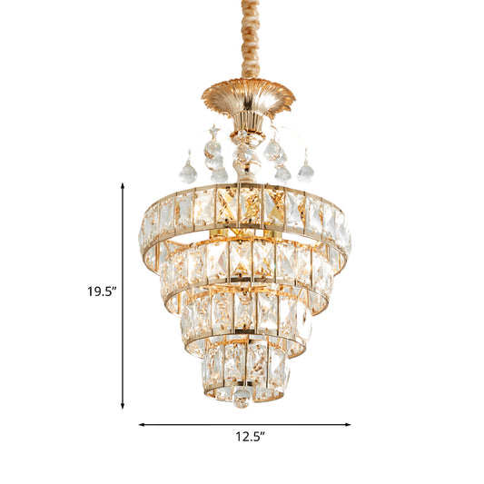 4-Tier Cone Crystal Drop Lamp Traditional 5 Lights Living Room Chandelier Pendant in Gold Clearhalo 'Ceiling Lights' 'Chandeliers' Lighting' options 979497