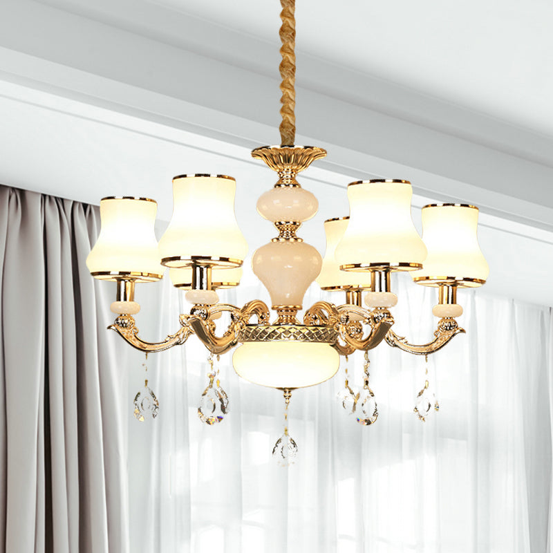 3/6 Lights Chandelier Lighting Vintage Bedroom Ceiling Pendant with Jar Cream Glass Shade in Gold Clearhalo 'Ceiling Lights' 'Chandeliers' Lighting' options 979519