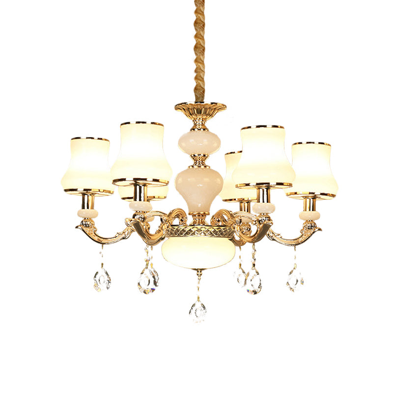 3/6 Lights Chandelier Lighting Vintage Bedroom Ceiling Pendant with Jar Cream Glass Shade in Gold Clearhalo 'Ceiling Lights' 'Chandeliers' Lighting' options 979520