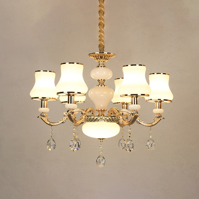 3/6 Lights Chandelier Lighting Vintage Bedroom Ceiling Pendant with Jar Cream Glass Shade in Gold Clearhalo 'Ceiling Lights' 'Chandeliers' Lighting' options 979521