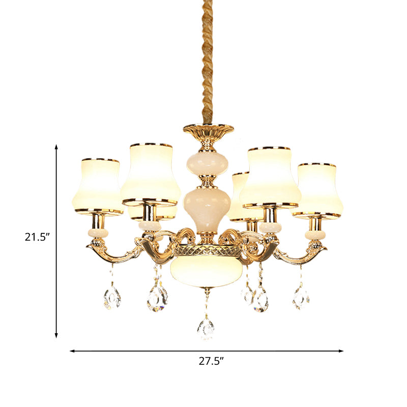 3/6 Lights Chandelier Lighting Vintage Bedroom Ceiling Pendant with Jar Cream Glass Shade in Gold Clearhalo 'Ceiling Lights' 'Chandeliers' Lighting' options 979522