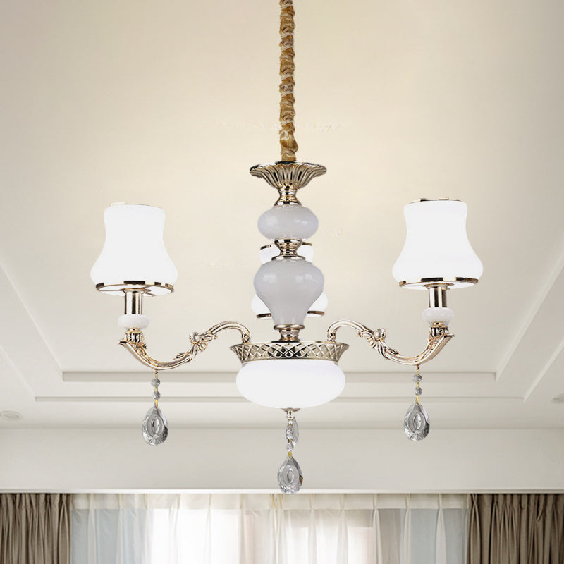 3/6 Lights Chandelier Lighting Vintage Bedroom Ceiling Pendant with Jar Cream Glass Shade in Gold Clearhalo 'Ceiling Lights' 'Chandeliers' Lighting' options 979523