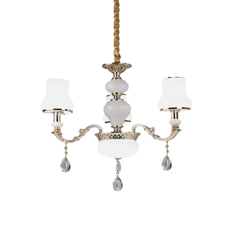 3/6 Lights Chandelier Lighting Vintage Bedroom Ceiling Pendant with Jar Cream Glass Shade in Gold Clearhalo 'Ceiling Lights' 'Chandeliers' Lighting' options 979525