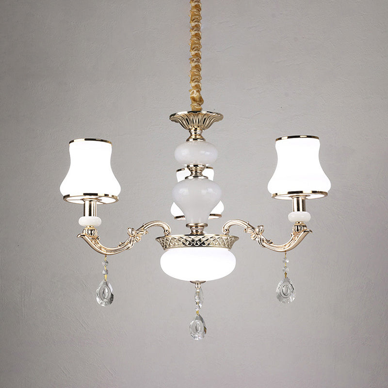 3/6 Lights Chandelier Lighting Vintage Bedroom Ceiling Pendant with Jar Cream Glass Shade in Gold Clearhalo 'Ceiling Lights' 'Chandeliers' Lighting' options 979526