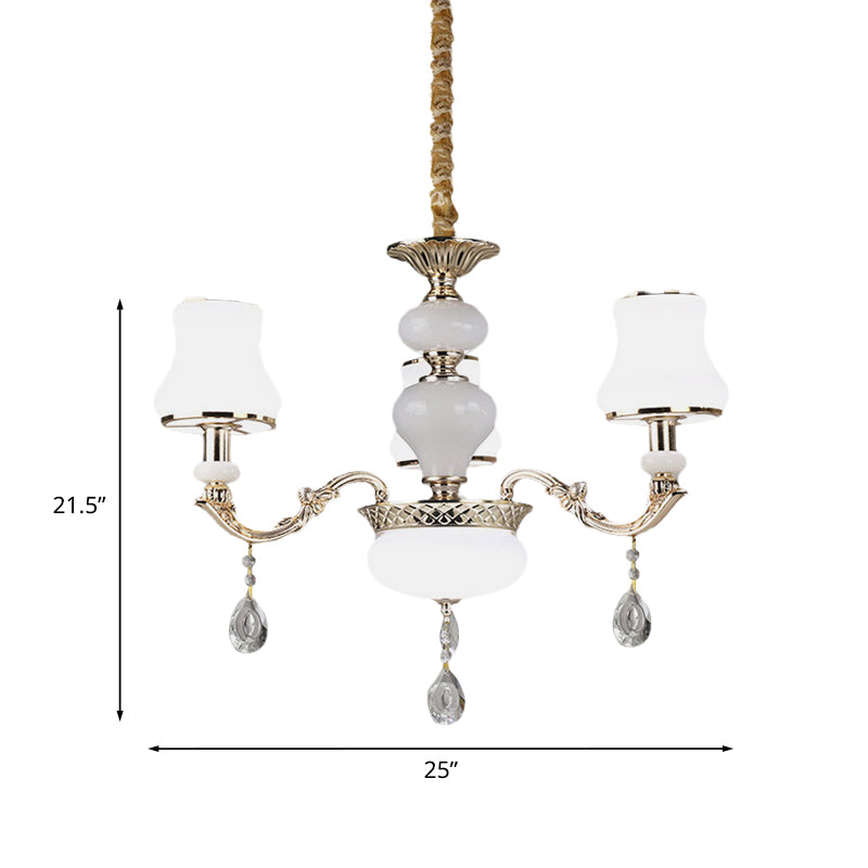 3/6 Lights Chandelier Lighting Vintage Bedroom Ceiling Pendant with Jar Cream Glass Shade in Gold Clearhalo 'Ceiling Lights' 'Chandeliers' Lighting' options 979527