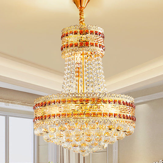 Antique Empire Chandelier 8 Lights Crystal Ceiling Suspension Lamp in Gold for Living Room Clearhalo 'Ceiling Lights' 'Chandeliers' Lighting' options 979554