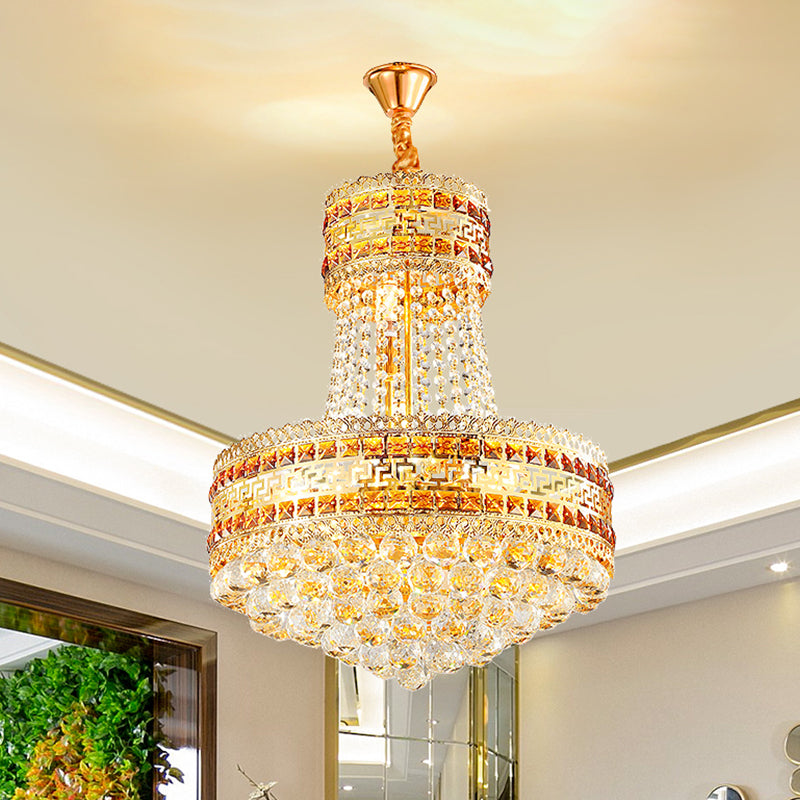 Antique Empire Chandelier 8 Lights Crystal Ceiling Suspension Lamp in Gold for Living Room Clearhalo 'Ceiling Lights' 'Chandeliers' Lighting' options 979555