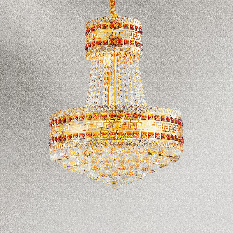 Antique Empire Chandelier 8 Lights Crystal Ceiling Suspension Lamp in Gold for Living Room Clearhalo 'Ceiling Lights' 'Chandeliers' Lighting' options 979556