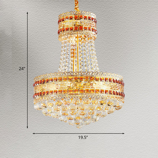 Antique Empire Chandelier 8 Lights Crystal Ceiling Suspension Lamp in Gold for Living Room Clearhalo 'Ceiling Lights' 'Chandeliers' Lighting' options 979557