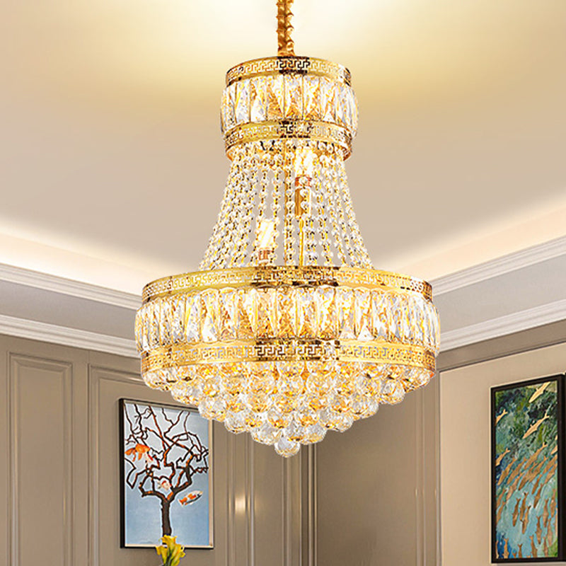 Crystal Basket Shaped Chandelier Vintage 8-Bulb Parlor Hanging Ceiling Light in Gold Clearhalo 'Ceiling Lights' 'Chandeliers' Lighting' options 979558