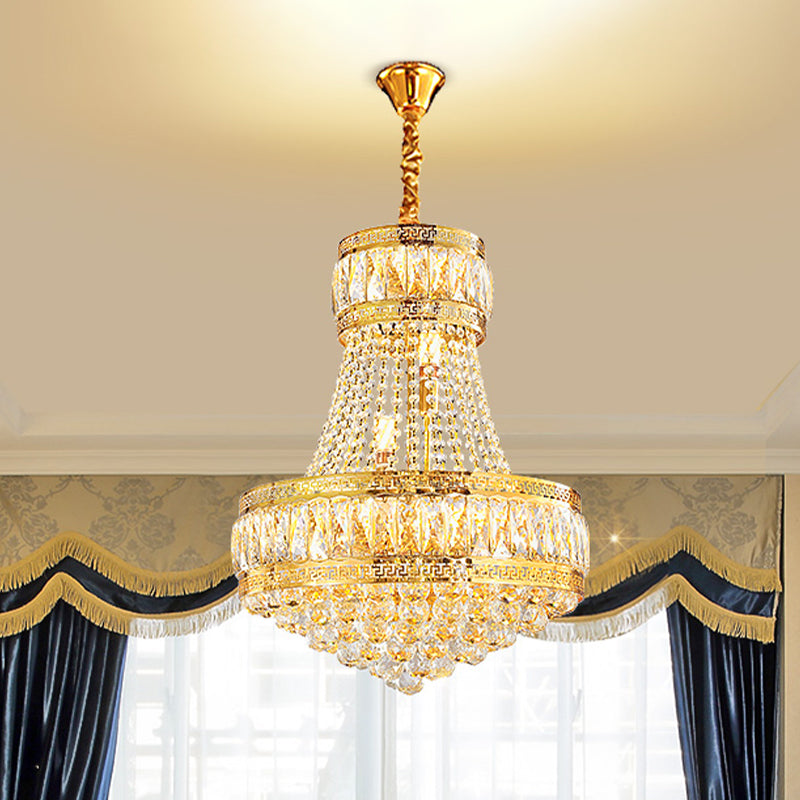 Crystal Basket Shaped Chandelier Vintage 8-Bulb Parlor Hanging Ceiling Light in Gold Clearhalo 'Ceiling Lights' 'Chandeliers' Lighting' options 979559