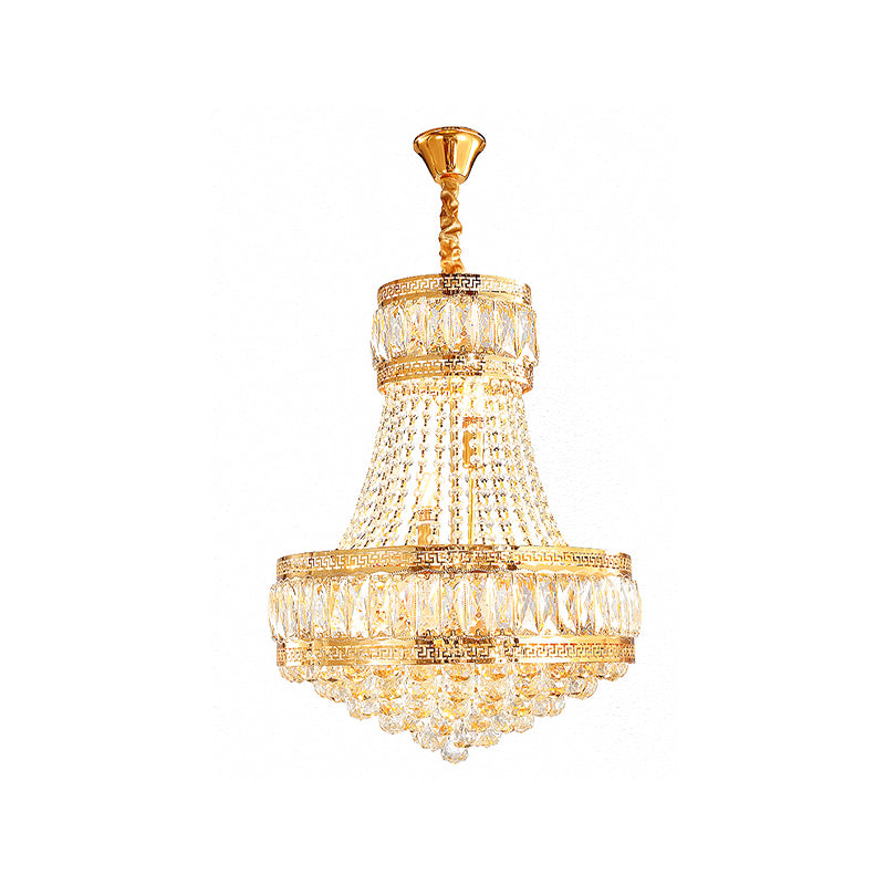 Crystal Basket Shaped Chandelier Vintage 8-Bulb Parlor Hanging Ceiling Light in Gold Clearhalo 'Ceiling Lights' 'Chandeliers' Lighting' options 979560