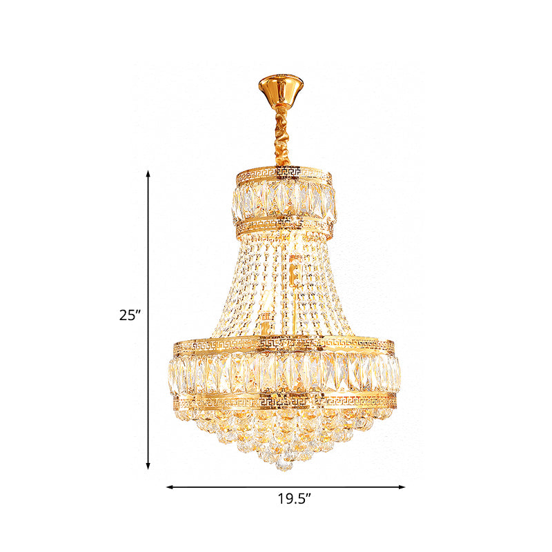 Crystal Basket Shaped Chandelier Vintage 8-Bulb Parlor Hanging Ceiling Light in Gold Clearhalo 'Ceiling Lights' 'Chandeliers' Lighting' options 979561