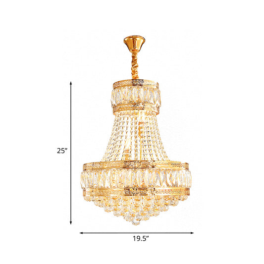 Crystal Basket Shaped Chandelier Vintage 8-Bulb Parlor Hanging Ceiling Light in Gold Clearhalo 'Ceiling Lights' 'Chandeliers' Lighting' options 979561