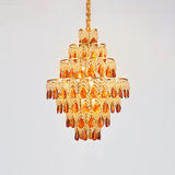 7-Tier Tapered Dining Room Hanging Light Retro Tan Crystal 8 Heads Gold Chandelier Pendant Clearhalo 'Ceiling Lights' 'Chandeliers' Lighting' options 979564