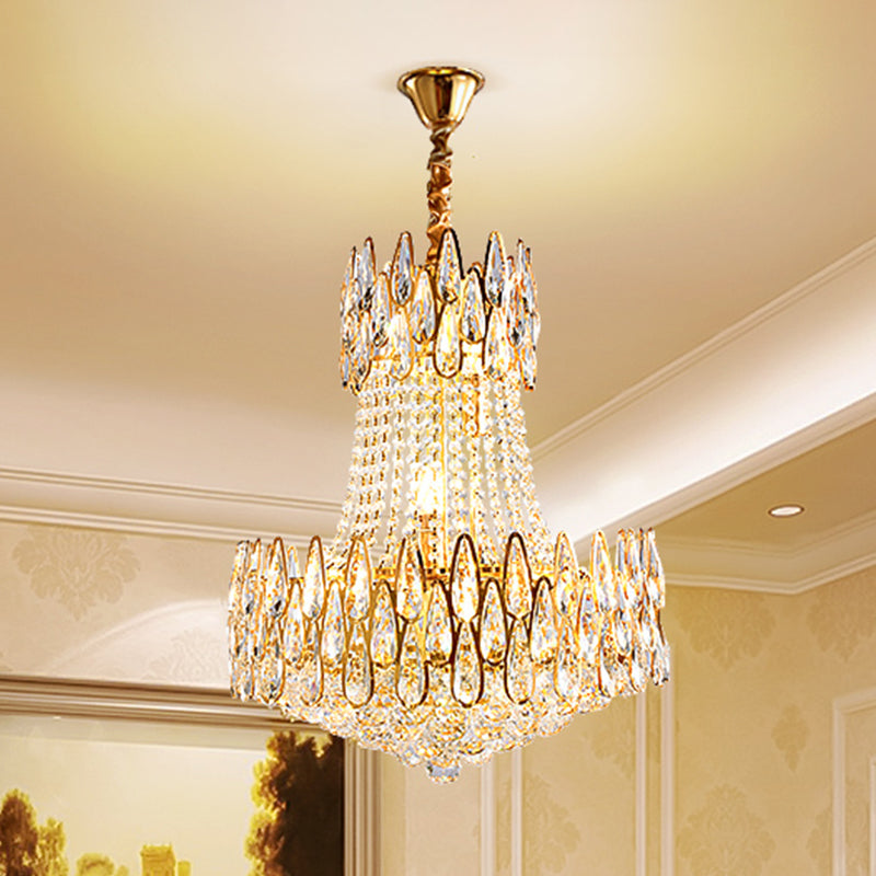 6 Lights Crystal Chandelier Modern Gold Tapered Living Room Ceiling Pendant Lamp Clearhalo 'Ceiling Lights' 'Chandeliers' Lighting' options 979571