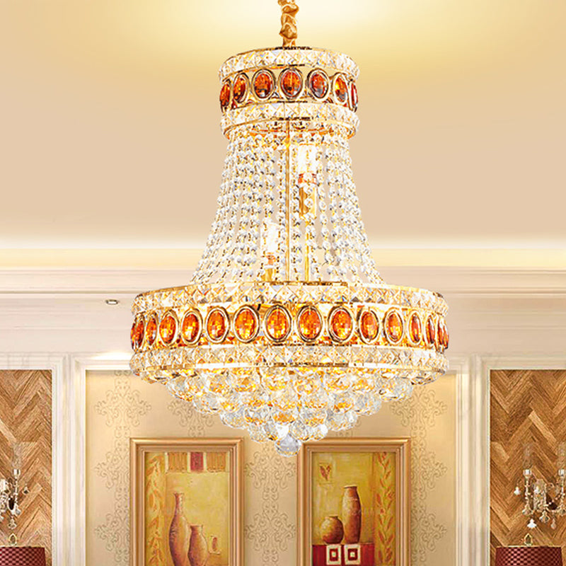 Gold Cone Pendant Chandelier Contemporary Crystal 5-Bulb Dining Hall Suspension Lamp Clearhalo 'Ceiling Lights' 'Chandeliers' Lighting' options 979578