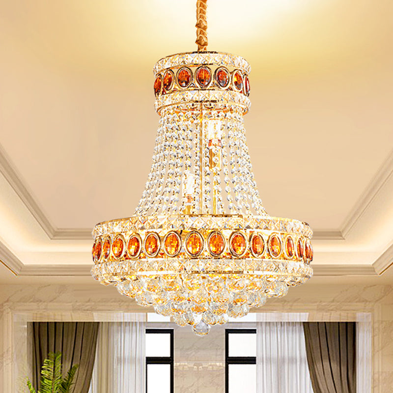 Gold Cone Pendant Chandelier Contemporary Crystal 5-Bulb Dining Hall Suspension Lamp Clearhalo 'Ceiling Lights' 'Chandeliers' Lighting' options 979579