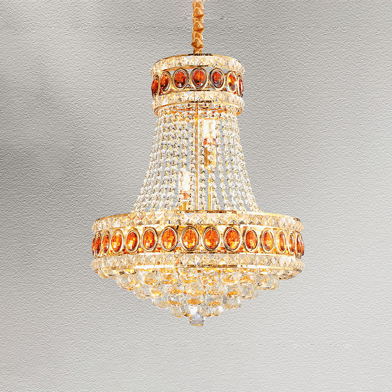 Gold Cone Pendant Chandelier Contemporary Crystal 5-Bulb Dining Hall Suspension Lamp Clearhalo 'Ceiling Lights' 'Chandeliers' Lighting' options 979580