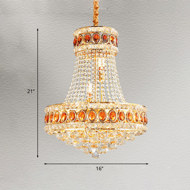 Gold Cone Pendant Chandelier Contemporary Crystal 5-Bulb Dining Hall Suspension Lamp Clearhalo 'Ceiling Lights' 'Chandeliers' Lighting' options 979581